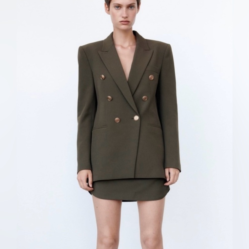 ZARA Army Green Blazer and Skirt,  beautiful Gold buttons selling both